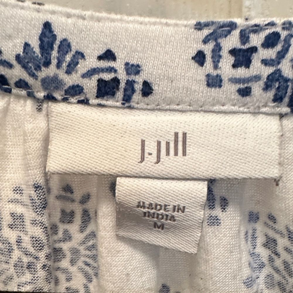 J. Jill Navy and White Patterned Button Front Blouse Cotton Modal Blend - Picture 2 of 5